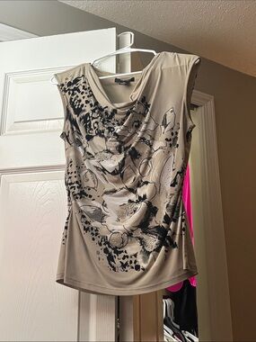 Beige Floral Drape Front Sleeveless Top